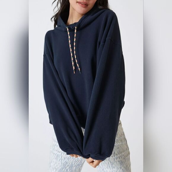 Mother Relaxed Funnel-Neck Sweatshirt In Navy Blue Size Extra Small NWT - Picture 2 of 7